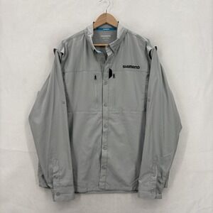 Shimano Fishing Shirt Mens XL Gray Long Sleeve Button Front Vented Lightweight